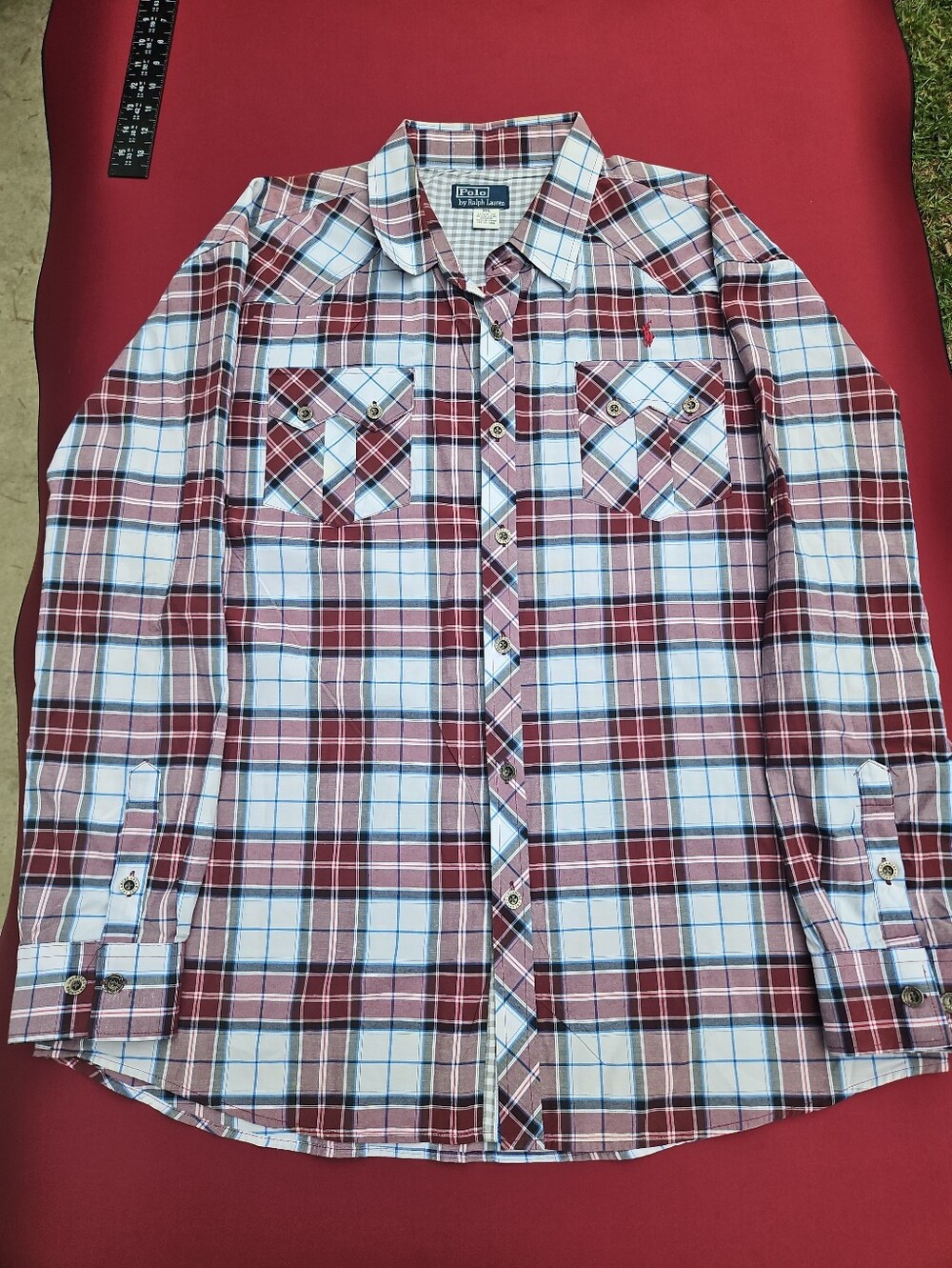 Polo Ralph Lauren Shirt Mens 3XL Red Blue Plaid Western Long Sleeve Button Up